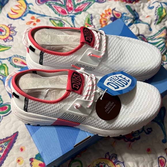 **Price Firm** Hey Dude Sirocco W Sport Stripe White/Pink Vacation Size: W 11 - Picture 3 of 11